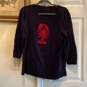 Talbots Size Large Navy Lightweight Sweater w/ Red Lobster Decoration on Front.